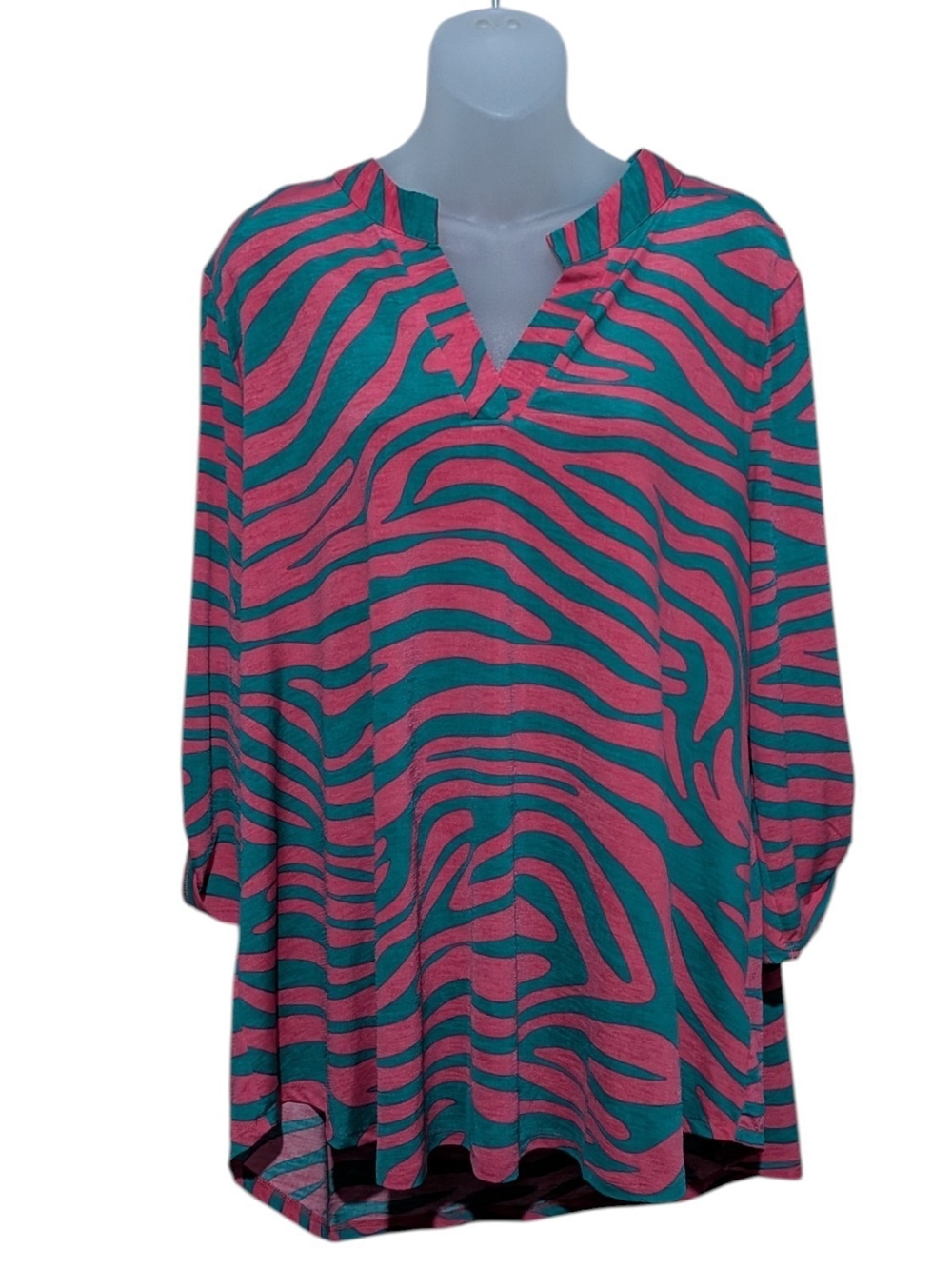 Dear Scarlett Lizzy Top XL Oversized Knit Flowy Zebra Pink Turquoise Blouse